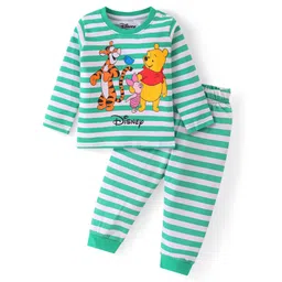 Babyhug Disney Single Jersey Knit Full Sleeves Night Suit With Winnie & Friends Graphics - Green-picture-28