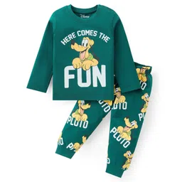 Babyhug Disney Single Jersey Knit  Full Sleeves Night Suit with With Pluto Graphics- Dark Green-picture-20