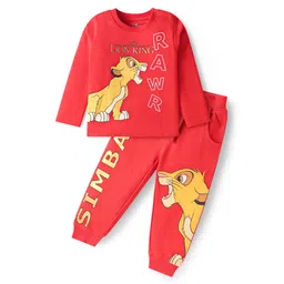 Babyhug Disney Single Jersey Knit Full Sleeves T-Shirt & Lounge Pant Set With Lion King Graphics - Red-picture-15