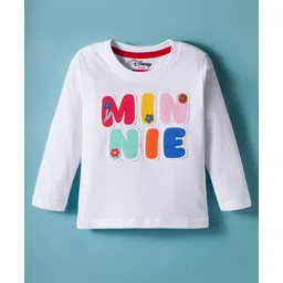 Babyhug Disney Single Jersey Knit Full Sleeves T-Shirt with Minnie Mouse Graphics & Patch Detailing - White-picture-27