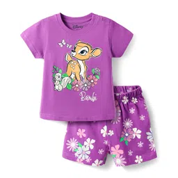 Babyhug Disney Single Jersey Knit Half Sleeves Shorts Night Suit With Bambi Graphic - Purple-picture-37