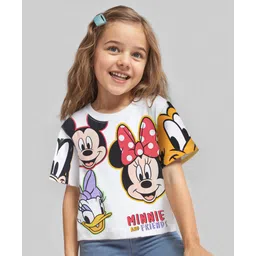 Babyhug Disney Single Jersey Knit Half Sleeves T-Shirt with Minnie Mouse & Family Graphics - White-picture-23