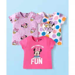 Babyhug Disney Single Jersey Knit Half Sleeves T-Shirt with Minnie Mouse Graphics Pack of 3 - Lavender Pink & White-picture-30
