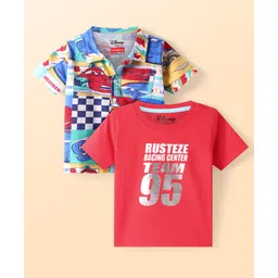 Babyhug Disney Single Jersey Knit Twofer Shirt With T-Shirt Car Print - Red & Blue-picture-21