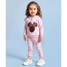 Babyhug Disney Terry Knit Full Sleeves Hooded Sweatshirt & Lounge Pant Set With Minnie Mouse Graphics - Pink-picture-28