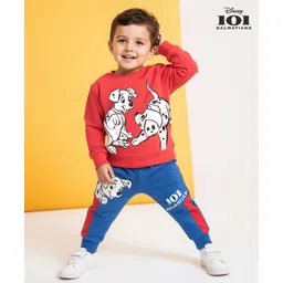 Babyhug Disney Terry Knit Full Sleeves T-Shirt & Jogger Pant Set with 101 Dalmatians Graphic & Quilt Detailing - Red & Blue-picture-19