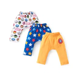 Babyhug Marvel 100% Cotton Interlock Knit Full Length Diaper Legging Avengers Print Pack Of 3 - Yellow White & Blue-image-18