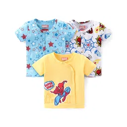 Babyhug Marvel 100% Cotton Knit Half Sleeves Jhabla with Spiderman Graphics Pack of 3 - Yellow Blue & White-picture-29