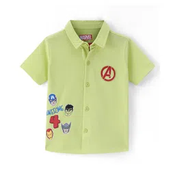 Babyhug Marvel 100% Cotton Knit Half Sleeves Regular Collar Avengers Printed Shirt- Lime-picture-28