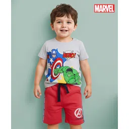 Babyhug Marvel 100% Cotton Knit  Half Sleeves T-Shirt & Shorts With Avengers Graphics - Grey & Red-picture-24