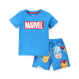 babyhug marvel Babyhug Marvel100% Cotton Knit Half Sleeve Night Suit with Avengers Graphics- Blue-picture-11