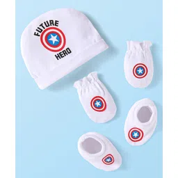 babyhug marvel Babyhug MarvelInterlock Knit Cap Mittens & BootiesSet With Avengers Graphics - White-picture-22