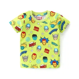 Babyhug Marvel Cotton Knit Half Sleeves Night Suit With Avengers Print - Green image 2