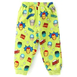 Babyhug Marvel Cotton Knit Half Sleeves Night Suit With Avengers Print - Green image 5