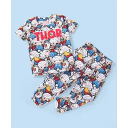 Babyhug Marvel Cotton Knit Half Sleeves Night Suit With Thor Graphics - Multicolor-picture-10
