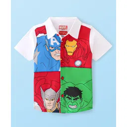Babyhug Marvel Cotton Knit Half Sleeves Regular Collar Avengers Printed Shirt - Multicolour-picture-22