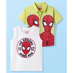 Babyhug Marvel Cotton Knit Half Sleeves Shirt & T-Shirt with Spiderman Graphic - Neon Green-picture-16