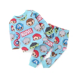 Babyhug Marvel Cotton Knit Single Jersey Full Sleeve Night Suit With Avengers Print - Blue-picture-37