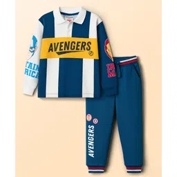 Babyhug Marvel Single Jersey Knit Full Sleeves Cut & Sew Sweatshirt & Trackpant Set with Avengers Graphics - Navy Blue & White-picture-23