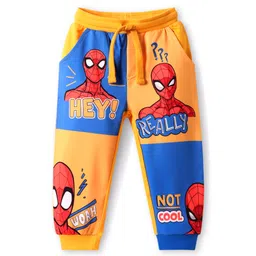 Babyhug Marvel Terry Knit Full Length LoungePants With Spider Man Graphic - Blue &Yellow-picture-19