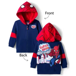 Babyhug Marvel Terry Knit Full Sleeves Front Open Hooded Sweatshirt with Cut & Sew Design Kangaroo Pocket & Front & Back Spider-Man Graphics - Navy Blue & Red-picture-33
