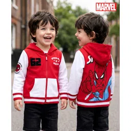 Babyhug Marvel Terry Knit Full Sleeves Hooded Sweatjacket with Spider-Man Graphics and Badge Detailing - Red & White-picture-13
