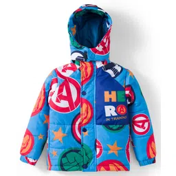 Babyhug Marvel Woven Full Sleeves Hooded Padded Jacket With Avengers Print & Detachable Hood - Blue-picture-27