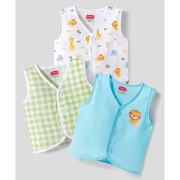babyhug select Babyhug 100% Cotton Cambric Woven Sleeveless Jhablas With Animal Print Pack Of 3 - Light Blue White & Olive Green-picture-11