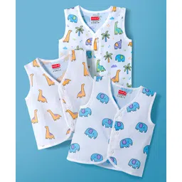 babyhug select Babyhug 100% Cotton Cambric Woven Sleeveless Jhablas With Animal Print Pack Of 3 - White-picture-10