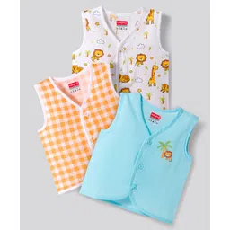 babyhug select Babyhug 100% Cotton Sleeveless Front Open Jhabla With Animal Print Pack Of 3 - White Light Blue & Orange-picture-12