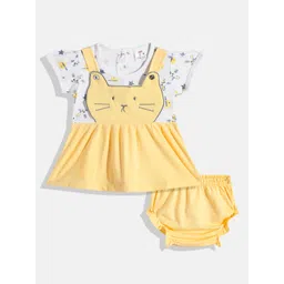 BABYMAX Infant Girls Printed Pure Cotton Puff Sleeve Pinafore Dress With Bloomers-picture-26