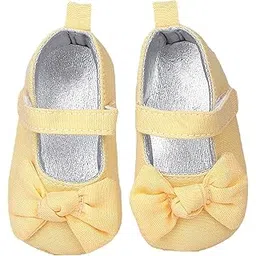 BabyMoo Booties for Baby Girls Infants Toddlers Pretty Bow Knot Strap Antiskid Ballerina Booties Yellow Age 0 to 6 Months-picture-40
