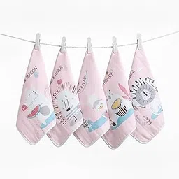 BabyMoo Mom's Love Pack of 5 Soft Hankies Multipurpose Wash Cloth Muslin Napkin - Peach-picture-34