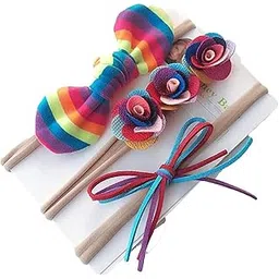 BABYMOON Girl's Synthetic Turban Knotted Hairband - Multicolor - Pack of 3-picture-11