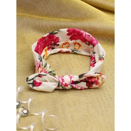 Babymoon Girls White & Pink Printed Bow Knot Headband-picture-13