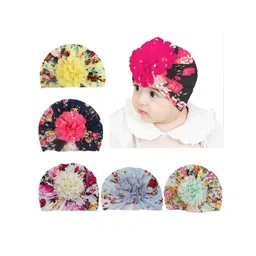 Babymoon Inafants Kids Pack of 5 Floral Printed Woollen Beanie-picture-37