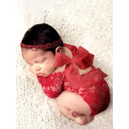 Babymoon Infant Girls Lace Bow Romper & Hairband Baby Photoshoot Props-picture-28