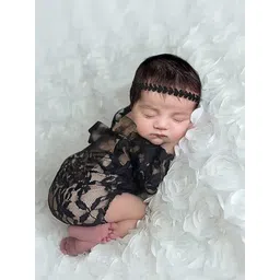Babymoon Infant Girls Pack Of 2 Lace Bow Romper & Hairband Baby Photoshoot Props-picture-46