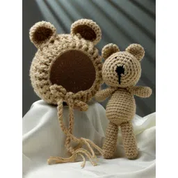 Babymoon Infants Set of 2 Crochet Bear Cap & Teddy Photoshoot Props-picture-14