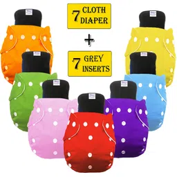 babymoon (Pack of 14) Free Size Reusable 7 Cloth Diaper With 7 Grey Insert - Pack Of 14-picture-18