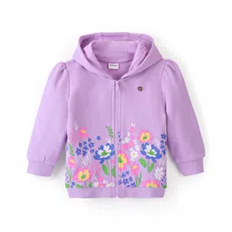 Babyoye 100% Cotton Brushed Fleece Eco Conscious Full Sleeves Hooded Sweatjacket Floral Print - Purple-picture-23