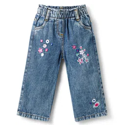 Babyoye 100% Cotton Denim Woven Full Length Jeans With Floral Embroidery - Navy Blue-picture-16