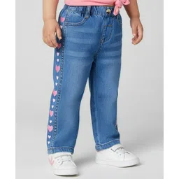 Babyoye 100% Cotton Denim Woven Full Length Jeans with Heart Embroidery - Blue-picture-18