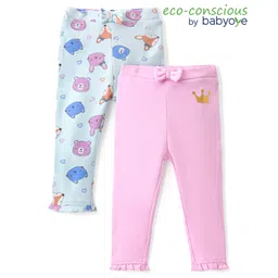 Babyoye 100% Cotton Interlock Full Length Leggings With Teddy Print Pack Of 2 - Blue & Pink-picture-16