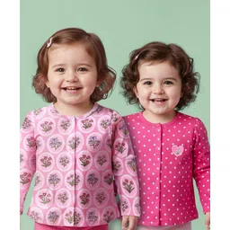 Babyoye 100% Cotton Interlock Knit Full Sleeves Front Open Jhablas with Eco Jiva Finish Polka Dot & Floral Print Pack of 2 - Pink-picture-22