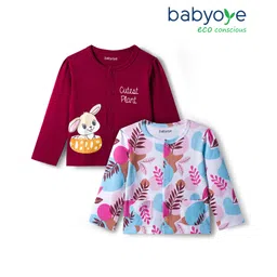 Babyoye 100% Cotton Interlock Knit Full Sleeves Jhablas With Eco Jiva Finish & Text Print Pack Of 2 - White & Maroon-picture-18