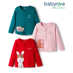 Babyoye 100% Cotton Interlock Knit with Eco Jiva Finish Full Sleeves Front Open Jhablas with Animal Print Pack of 3 - Teal Blue Pink & Red-picture-30