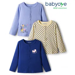 Babyoye 100% Cotton Interlock Knit with Eco Jiva Finish Full Sleeves Front Open Jhablas with Polka Dot Giraffe & Floral Print Pack of 3 - Off White Light Blue & Navy Blue-picture-25