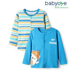 Babyoye 100% Cotton Interlock Knit with Eco Jiva Finish Full Sleeves Front Open Jhablas with Stripe & Animal Print Pack of 2 - Blue-picture-26