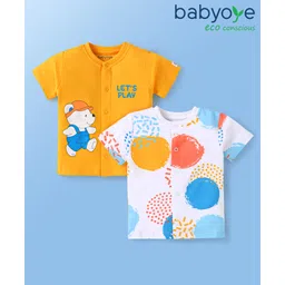 Babyoye 100% Cotton Interlock Knit with Eco Jiva Finish Half Sleeves JhablasPolka Dot & Bear Print Pack of 2 - White & Yellow-picture-34